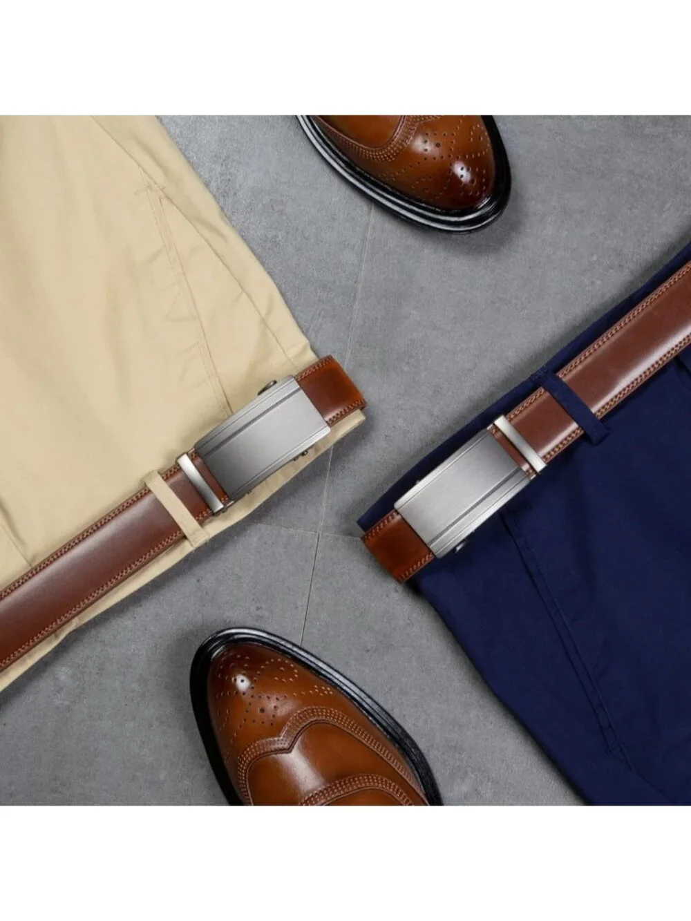 2-Pack Leather Ratchet Click Belts for Men, Adjustable Dress Belts in Gift Box